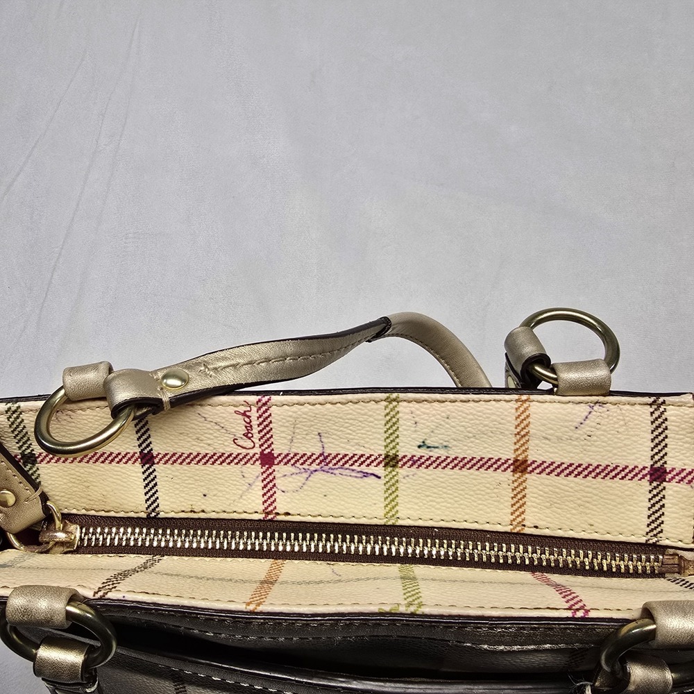 Coach Heritage Plaid Bag Tote Purse brown Stripe 13032 *read* - Picture 7 of 11